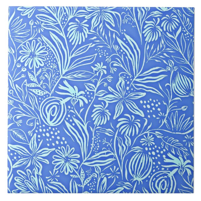 Favourite Floral Pattern in Blue Ceramic Tile (Front)
