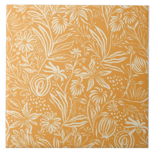Favourite Floral Pattern in Golden Yellow, Ceramic Tile