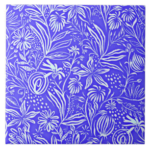 Favourite Floral Pattern, Periwinkle Blue, Ceramic Tile