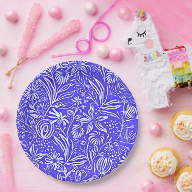 Favourite Floral Pattern, Periwinkle Blue, Paper Plate (Party)