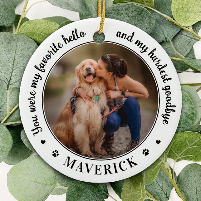 Favourite Hello Personalised Pet Photo Dog Memoria Ceramic Ornament (Creator Uploaded)