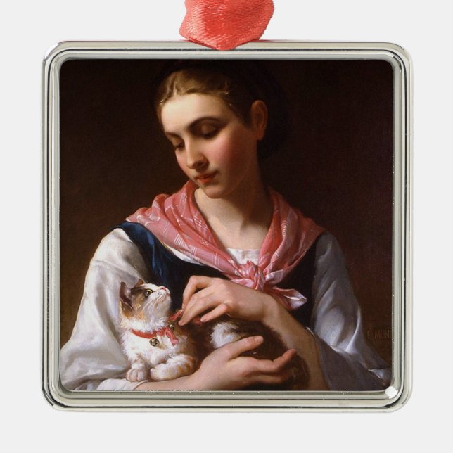 Favourite Kitten (by Émile Munier) Metal Ornament (Front)