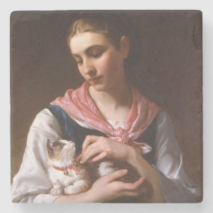 Favourite Kitten (by Émile Munier) Stone Coaster