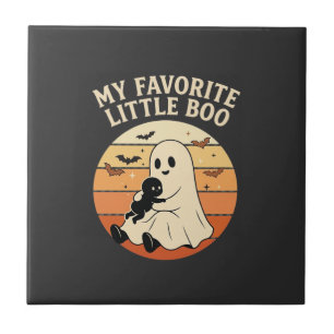 Favourite Little Boo Halloween Ghost Baby Retro Su Ceramic Tile
