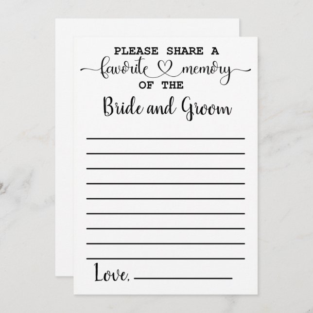 Favourite Memory of the Bride Groom Advice Card (Front/Back)