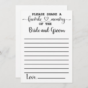 Favourite Memory of the Bride Groom Advice Card