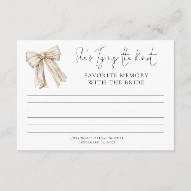 Favourite Memory With Bride Cream Bow Bridal Showe Card (Front)