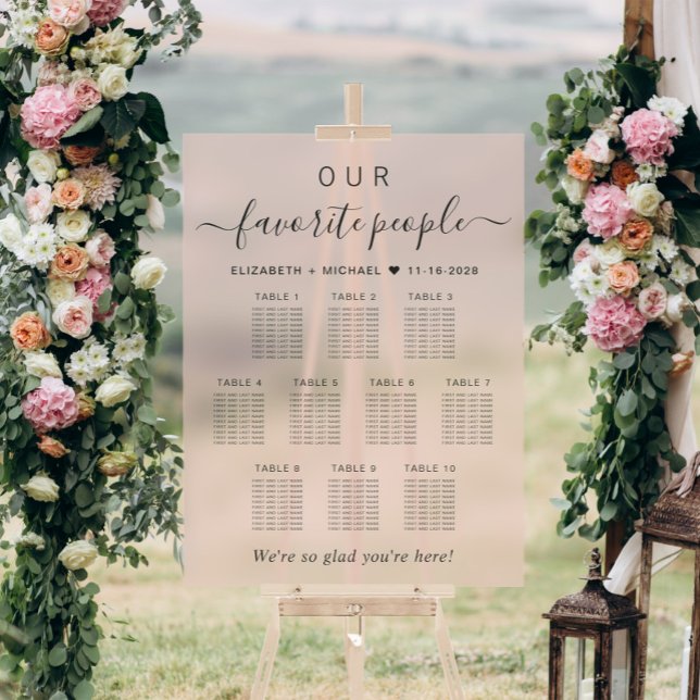 Favourite People 10 Table Pink Wedding Seating Acrylic Sign (Creator Uploaded)