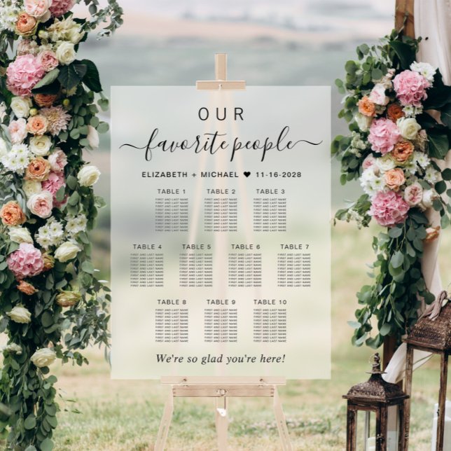 Favourite People 10 Table Wedding Seating Frosted Acrylic Sign (Creator Uploaded)