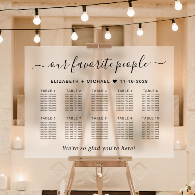 Favourite People 10 Table Wedding Seating Frosted Acrylic Sign (Creator Uploaded)