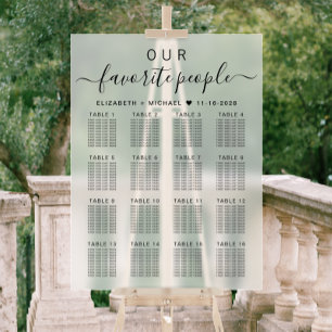 Favourite People 16 Table Frosted Wedding Seating Acrylic Sign