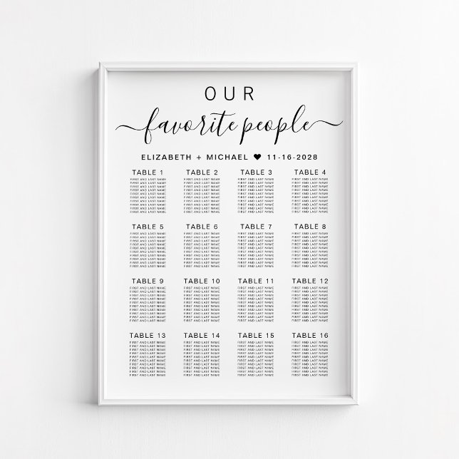 Favourite People 16 Table Wedding Seating Chart (Creator Uploaded)