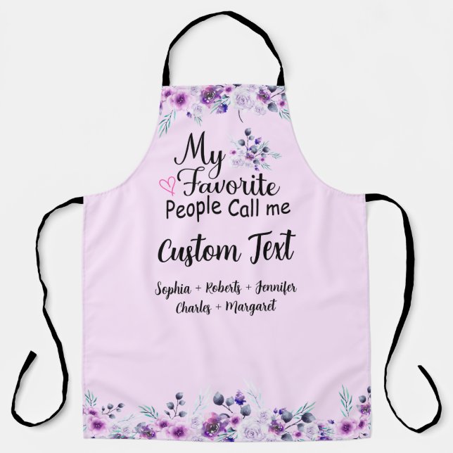Favourite People Call Me Custom Name, Purple Flowe Apron (Front)