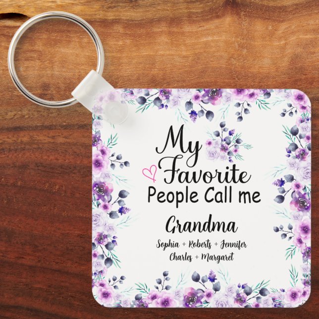 Favourite People Call Me Grandma | Grandkids Name Key Ring (Front)