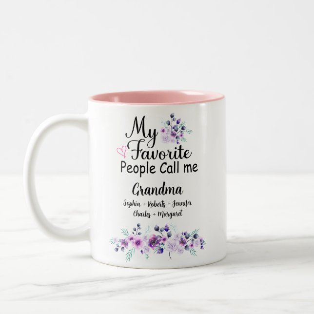 Favourite People Call Me Grandma |  Names & Photo Two-Tone Coffee Mug (Left)