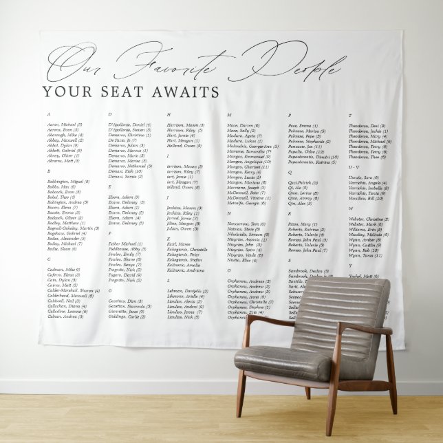 Favourite People Wedding Alphabetic Seating Chart  Tapestry (In Situ (Horizontal))