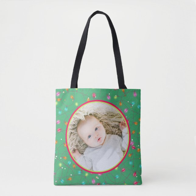 Favourite Photo Personalised Christmas Lights Tote Bag (Front)