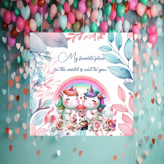 Favourite Place Romantic Unicorn Couple Valentines Holiday Card (Favourite Place Romantic Unicorn Couple Valentines Holiday Card)