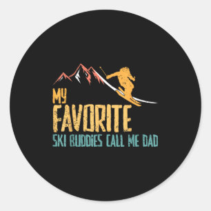 Favourite ski buddies call dad retro vintage skiin classic round sticker