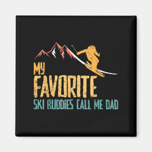 Favourite ski buddies call dad retro vintage skiin magnet