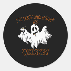 Favourite Spirit Is Whiskey Boo Groovy Cute Ghost Classic Round Sticker