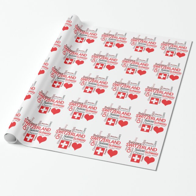 Favourite Swiss Things - I Love Switzerland Wrapping Paper (Unrolled)
