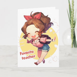 Favourite Teacher Anime Girl Holiday Card
