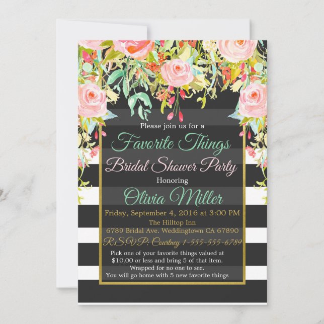 Favourite Things Bridal Shower Party Invitation (Front)