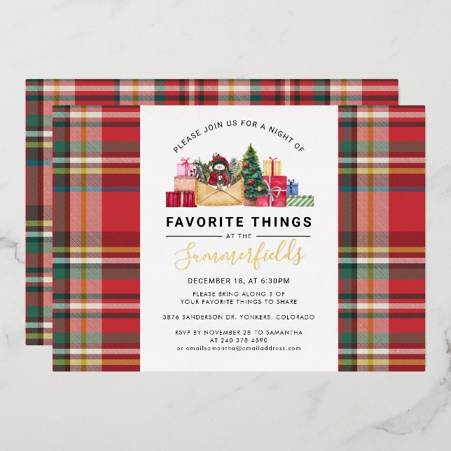 Favourite Things Christmas Family Event Gold Foil Holiday Card (Front/Back)