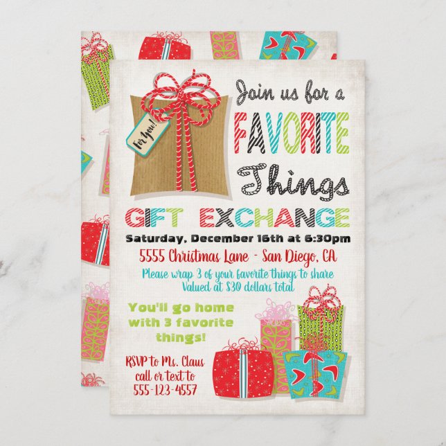 Favourite things Christmas Gift Exchange Invitation (Front/Back)