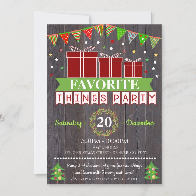 Favourite Things Christmas Gift Exchange Invitation (Front)