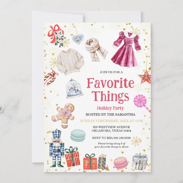 Favourite Things Christmas Holidays Party Invitation (Front)