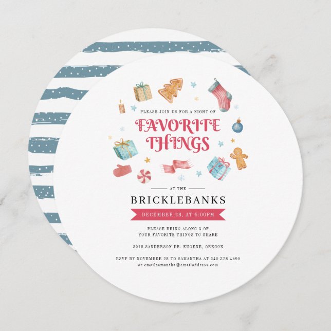 Favourite Things Christmas Holidays Watercolor Invitation (Front/Back)
