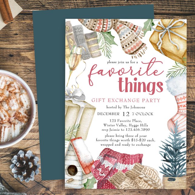 Favourite Things Cosy Christmas Gift Exchange Part Invitation (Favorite Things Gift Exchange Party)