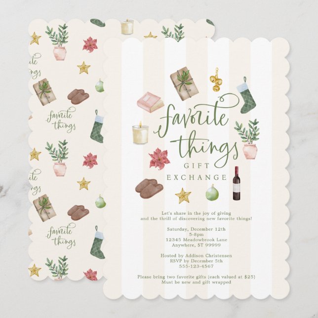 Favourite Things Gift Exchange Christmas Party  Invitation (Front/Back)