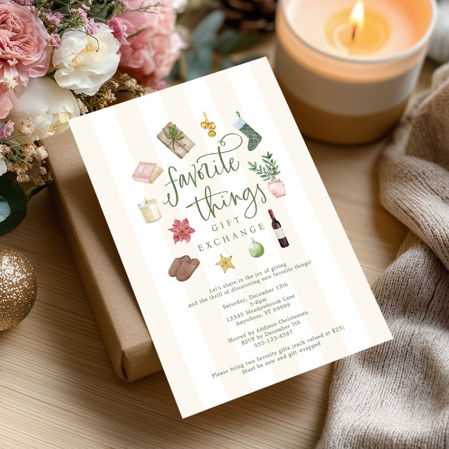 Favourite Things Gift Exchange Christmas Party  Invitation (Shown on a 5" x 7" invitation)