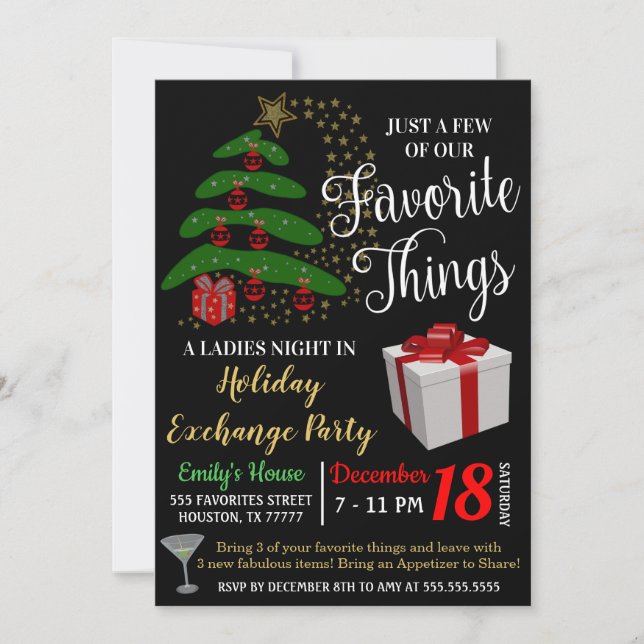 Favourite Things Gift Exchange Invitation (Front)