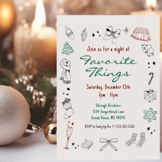 Favourite Things Hand Drawn Christmas Party Holiday Card