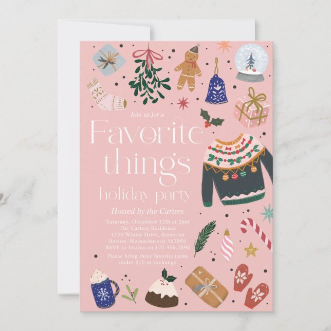 Favourite Things Holiday Gift Exchange Party Invitation (Front)
