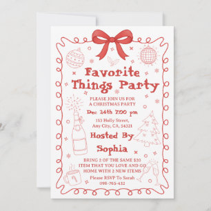 Favourite Things Party Red Pink Bow Christmas Holiday Card