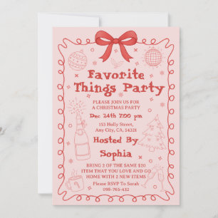 Favourite Things Party Red Pink Bow Christmas Holiday Card