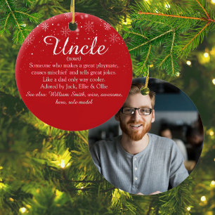 Favourite Uncle Definition Photo Snowflakes Script Ceramic Ornament