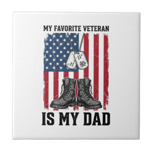 Favourite Veteran Is My Dad Patriotic Shirt Design Ceramic Tile