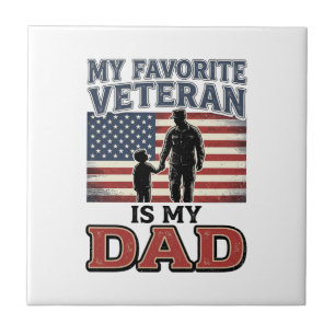 Favourite Veteran Is My Dad Patriotic Shirt Design Ceramic Tile