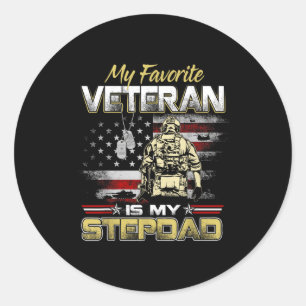 Favourite veteran is stepdad flag fathers veterans classic round sticker