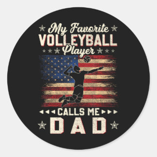 Favourite Volleyball Player Calls Me Dad USA Flag Classic Round Sticker