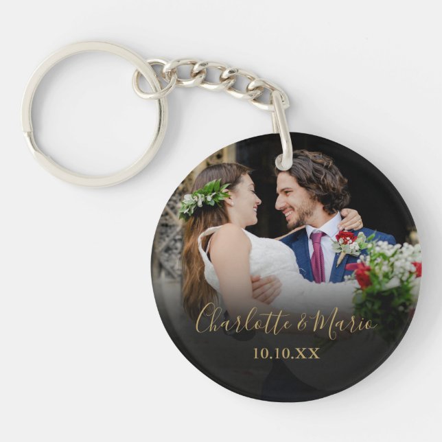 Favourite Wedding Photo Elegant Script Key Ring (Front)