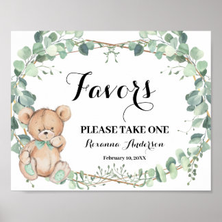 Favours Baby Shower Bear Greenery Gold Sign