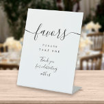 Favours Black And White Modern Script Table Pedestal Sign<br><div class="desc">This elegant black and white script minimalist favours sign is perfect for all celebrations. Designed by Thisisnotme©</div>