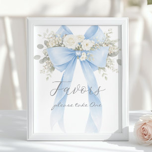 Favours Blue eucalyptus Bow Baby Shower Poster